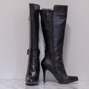 Nine West black leather high heel boots